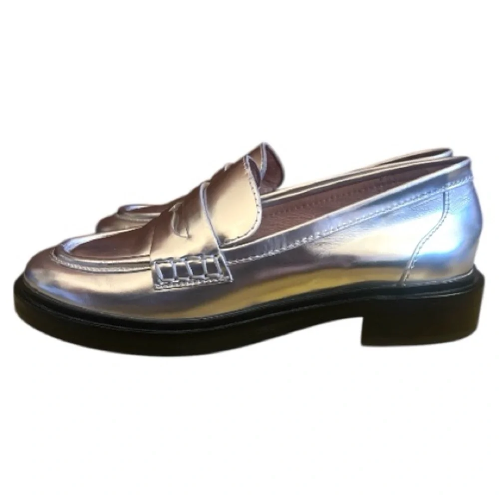 Madewell The Vernon Specchio Leather Loafers Metallic Silver‎ Size 6